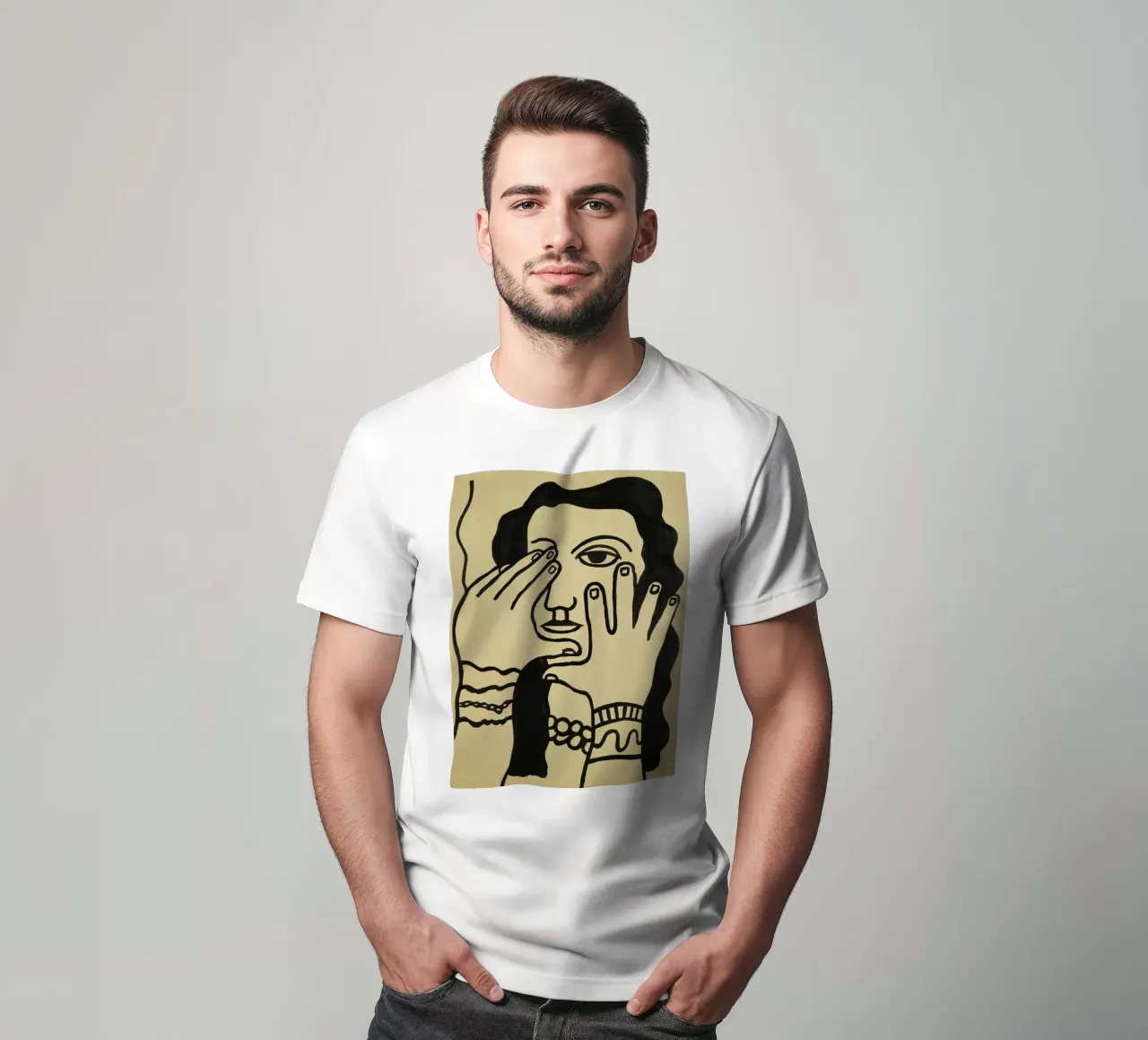 F. Léger "Donna capelli neri" - Ritratto grafico moderno stampato t-shirt da NorwesClub