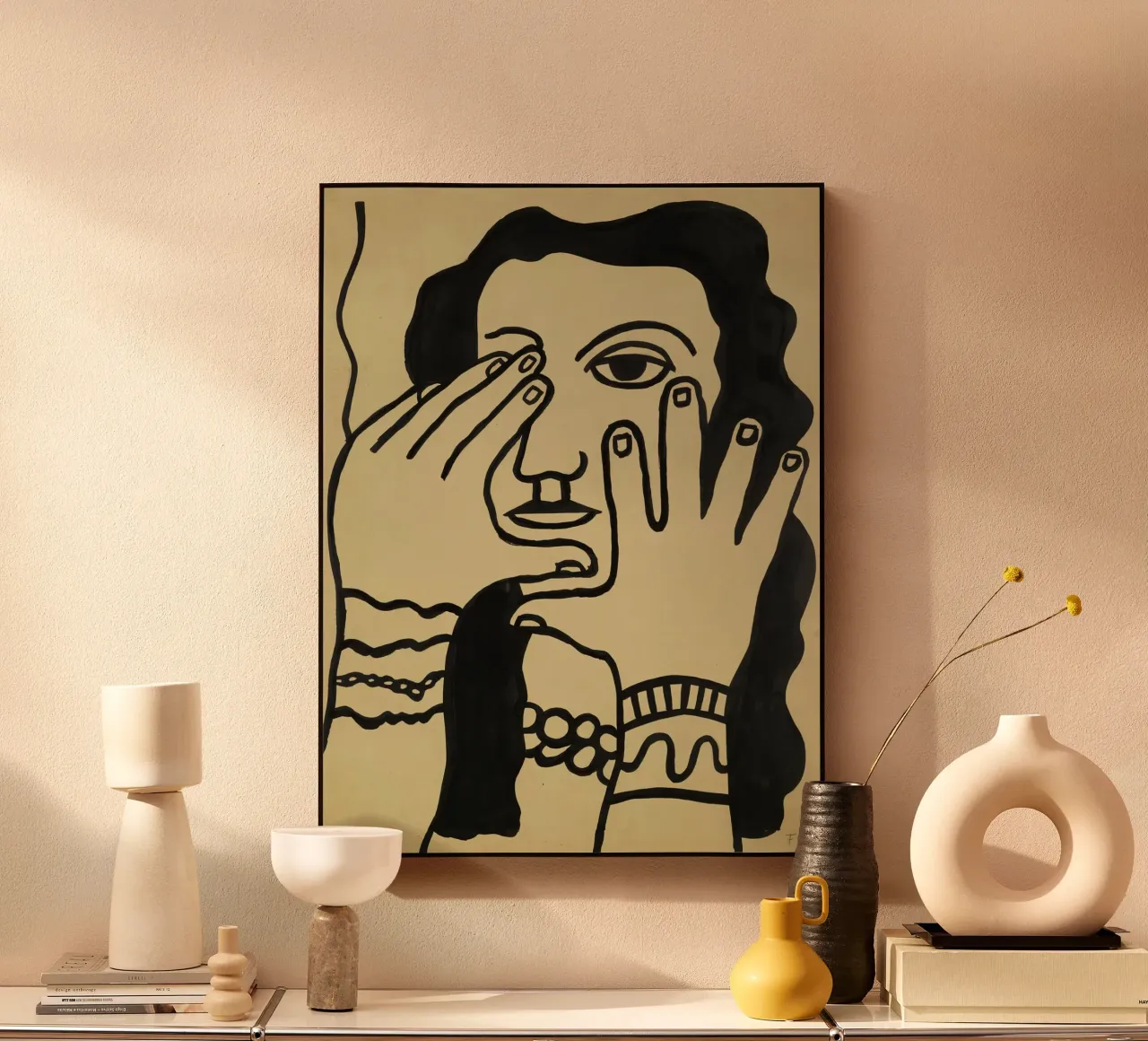 F. Léger "Donna capelli neri" - Ritratto grafico moderno stampato alluminio dibond da NorwesClub