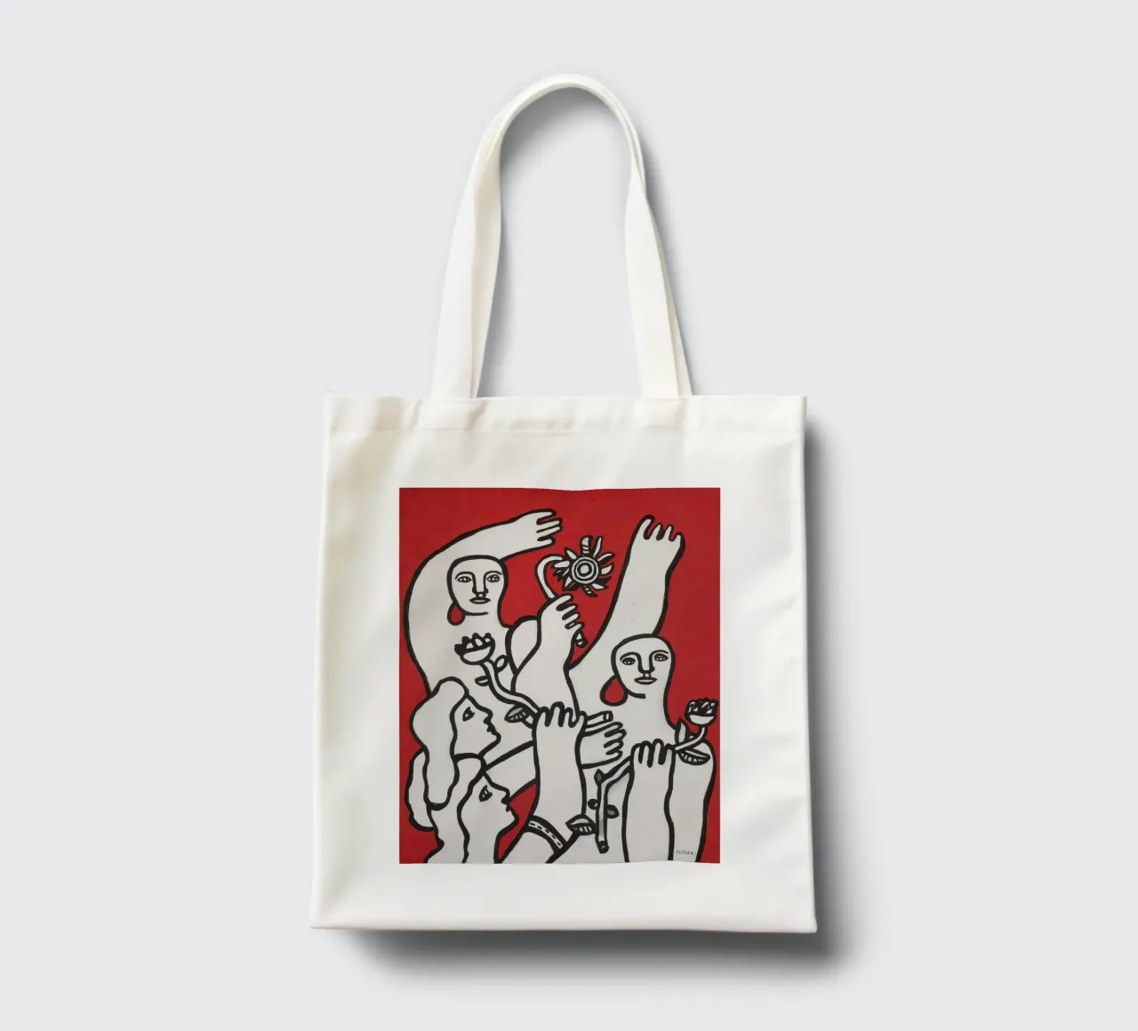 La gioia di vivere di Fernand Léger: Figure in grassetto, sfondo rosso borsa in juta da NorwesClub