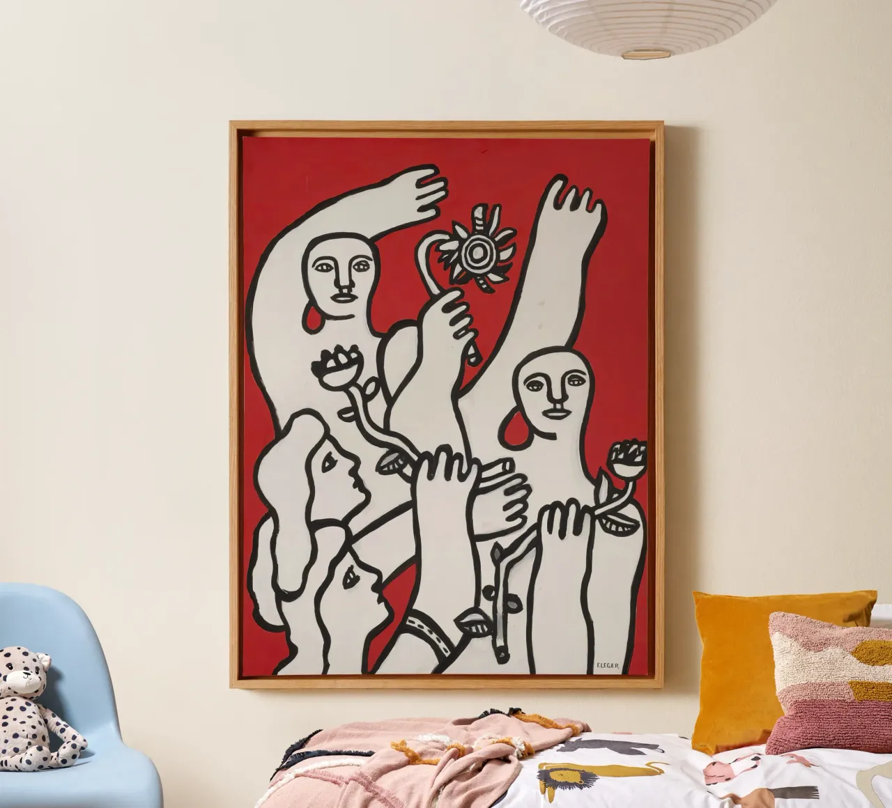 Fernand Léger's Lebensfreude: Kräftige Figuren, roter Hintergrund Leinwand von NorwesClub