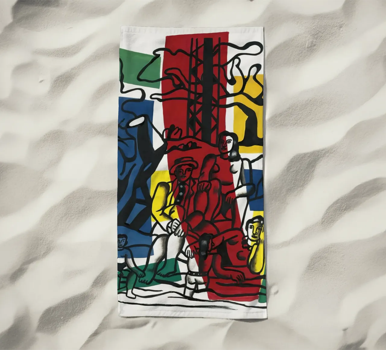 Fernand Léger: Countryside Outing, Bold Post-Cubist Landscap beach towel by NorwesClub