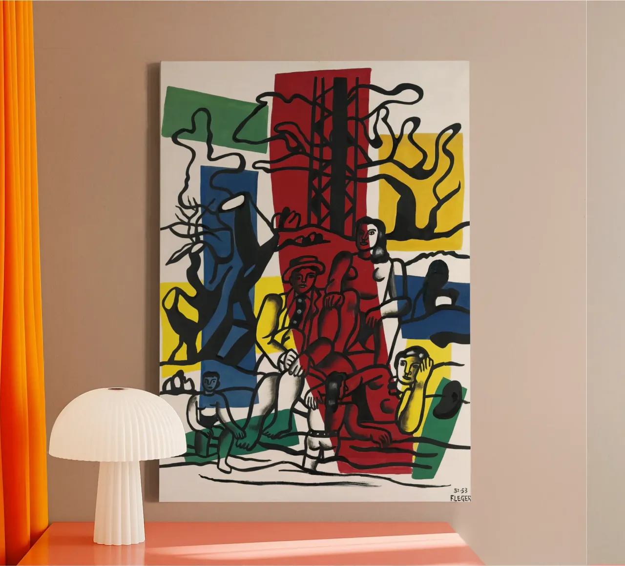 Fernand Léger: Countryside Outing, Bold Post-Cubist Landscap canvas by NorwesClub