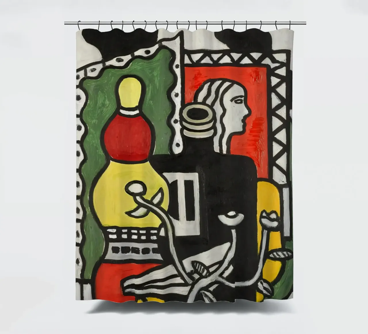Fernand Léger: "The Black Vase" - Bold Post-Cubist Still Life shower curtain by NorwesClub