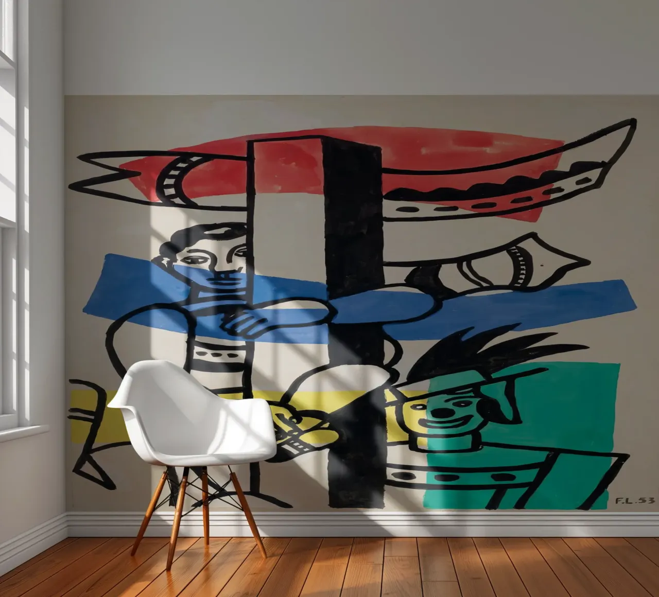 Fernand Léger: "Two Clowns" - Vibrant Circus Cubism, 1953 photo wallpaper by NorwesClub