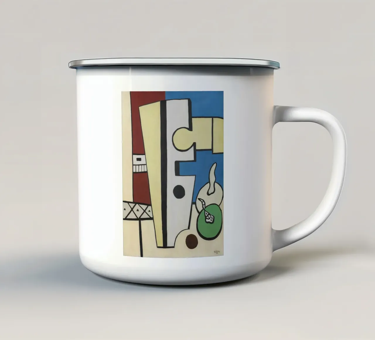 Fernand Léger Blauw en geel stilleven, abstracte compositie emaille mok van NorwesClub