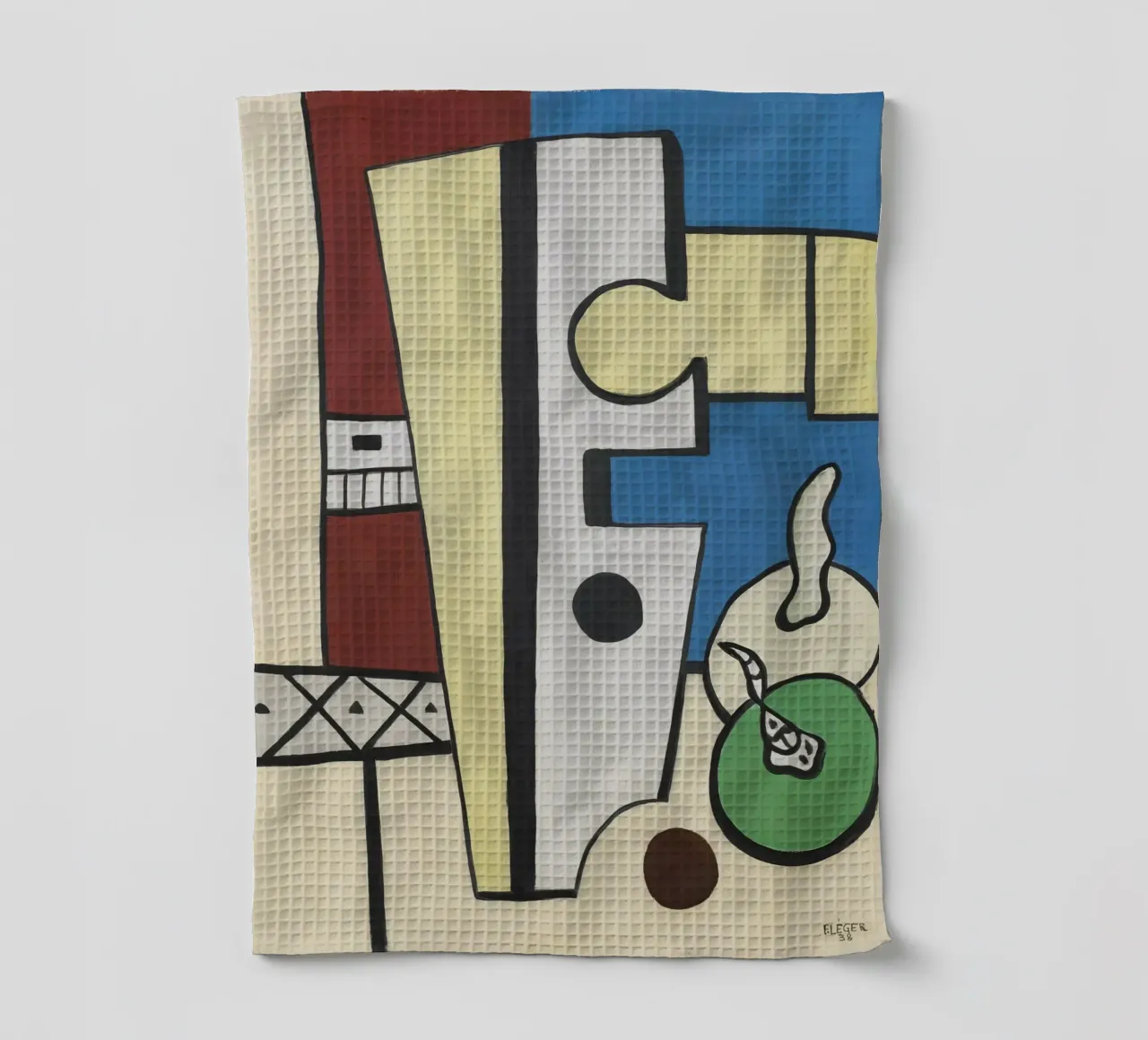 Fernand Léger Blauw en geel stilleven, abstracte compositie theedoek van NorwesClub