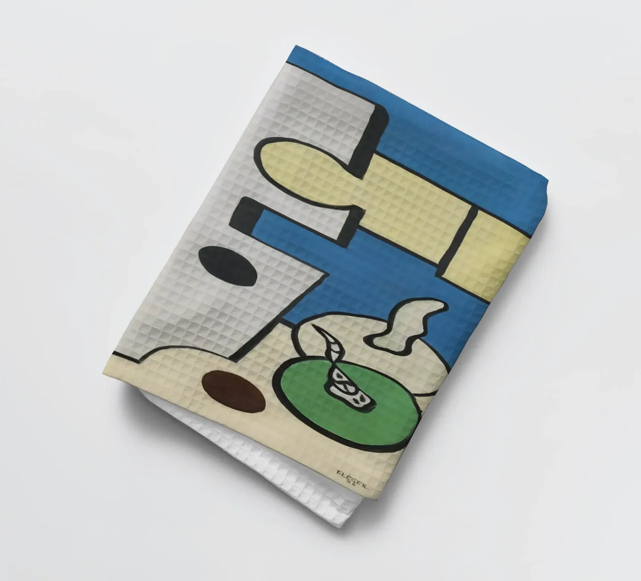 Fernand Léger Blauw en geel stilleven, abstracte compositie theedoek van NorwesClub