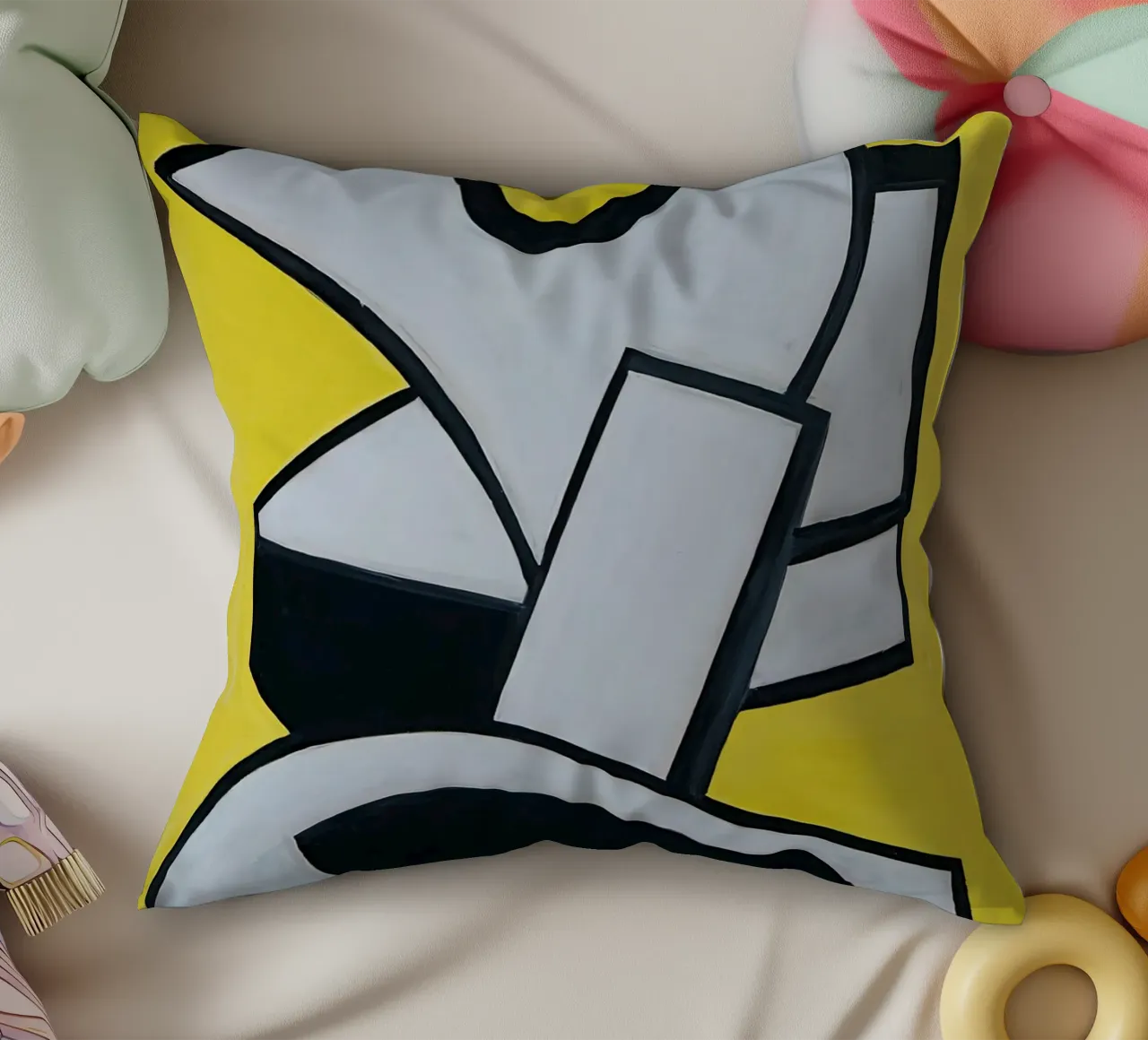 Fernand Léger Mural Yellow, Abstract Bold Shapes, Mid-Centur decorative cushion by NorwesClub