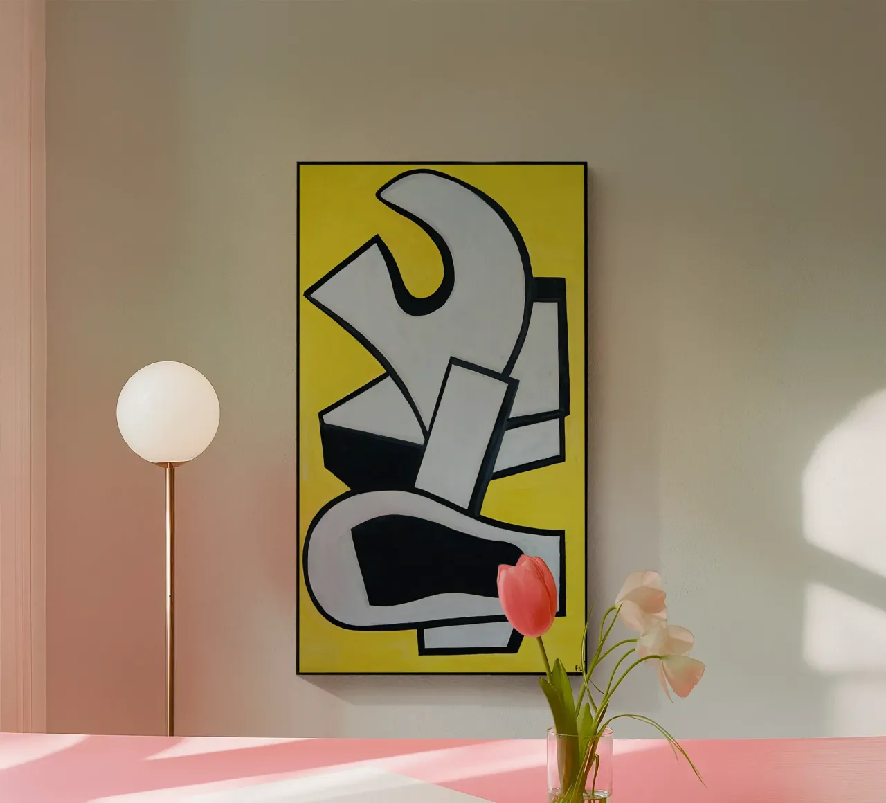 Fernand Léger Murale giallo, forme astratte in grassetto, centro storico plexiglass da NorwesClub