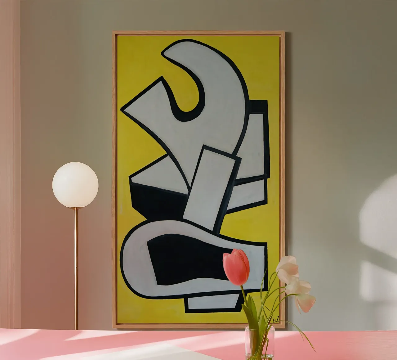 Fernand Léger Murale giallo, forme astratte in grassetto, centro storico alluminio dibond da NorwesClub