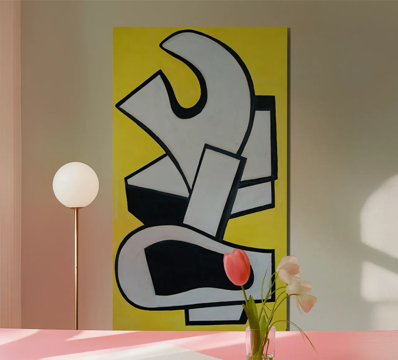 Fernand Léger Murale giallo, forme astratte in grassetto, centro storico alluminio dibond da NorwesClub