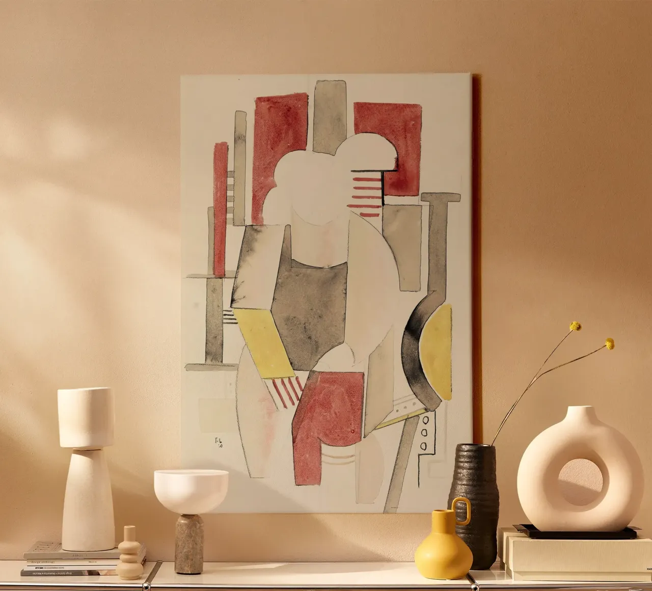 Fernand Léger Interieur Figuur, Kubistische Schets, Abstract Perso canvas met Baklijst van NorwesClub