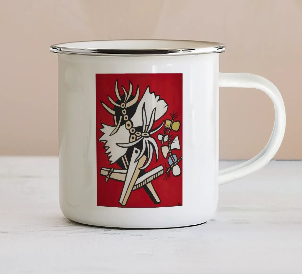 Fernand Léger: Butterflies & Insect, Abstract Nature Pop Art Emaille Tasse von NorwesClub