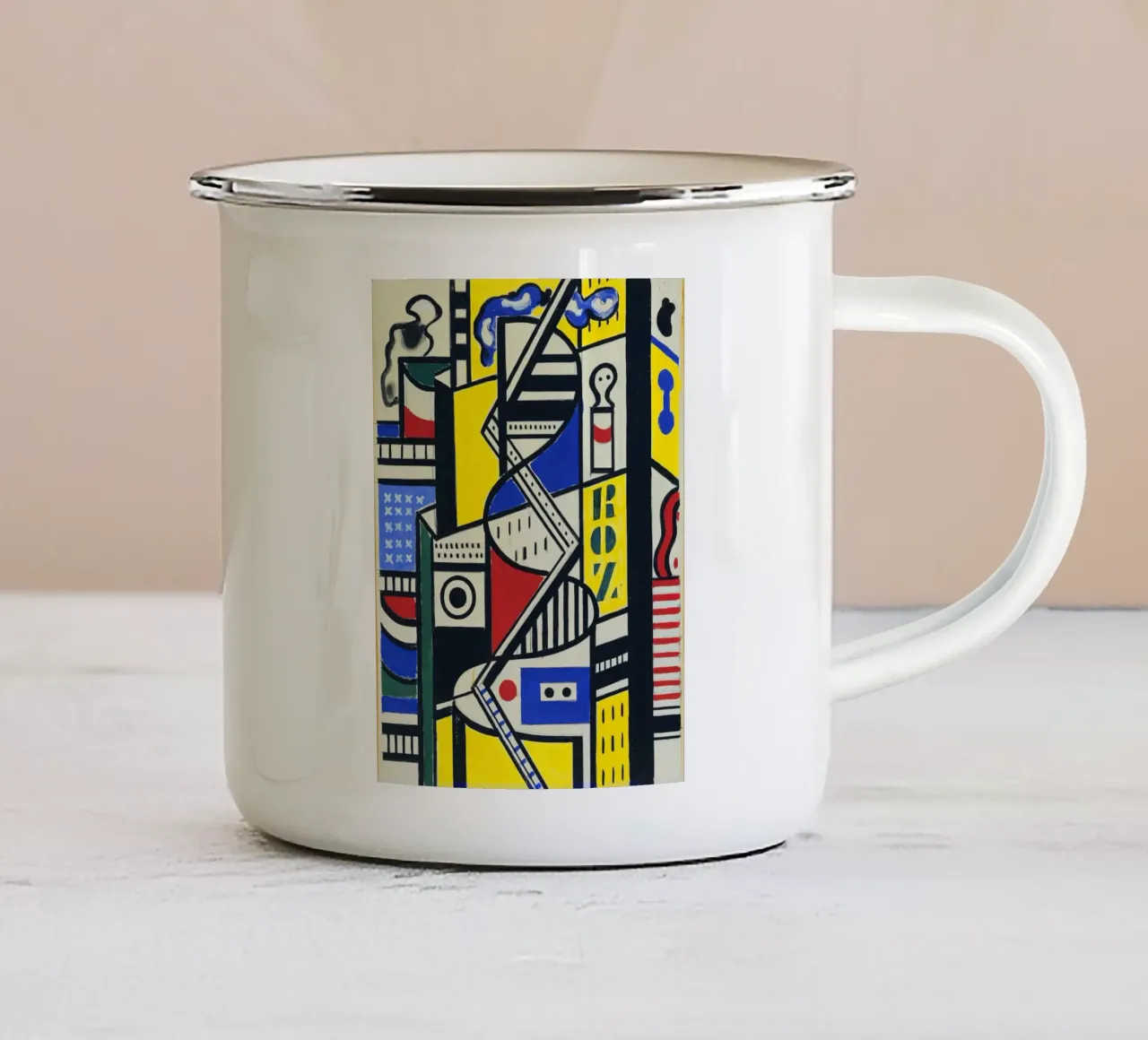Fernand Léger: Studio murale cinematografico VI, Astrazione cubista tazza in smalto da NorwesClub