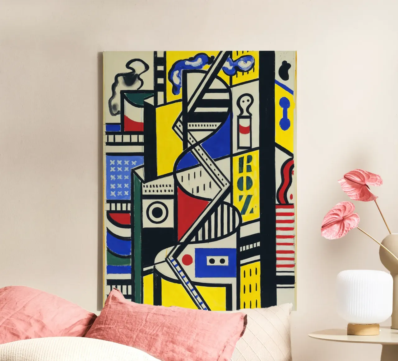Fernand Léger: Cinematic Mural Study VI, Cubist Abstraction canvas with Floater frame by NorwesClub