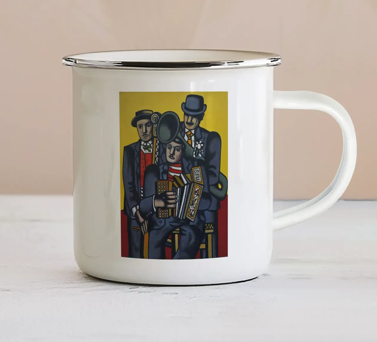 Fernand Léger: The Three Musicians, Cubist Figurative Master enamel mug by NorwesClub