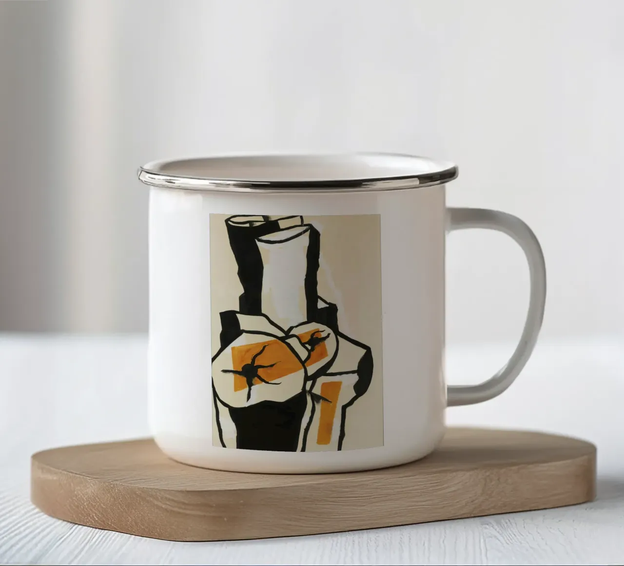 Fernand Léger - Troncos de árboles, Modernist Art Print, Bold & White taza de esmalte de NorwesClub