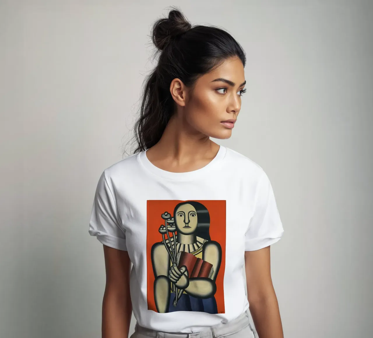 Fernand Léger Donna cubista con libro e fiori | Arte moderna t-shirt da NorwesClub