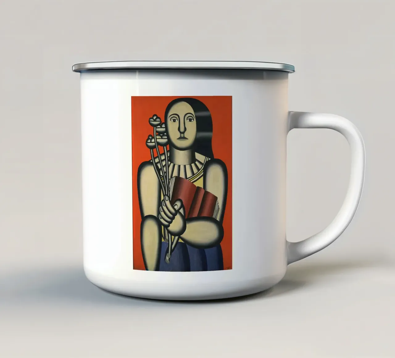 Fernand Léger Donna cubista con libro e fiori | Arte moderna tazza in smalto da NorwesClub