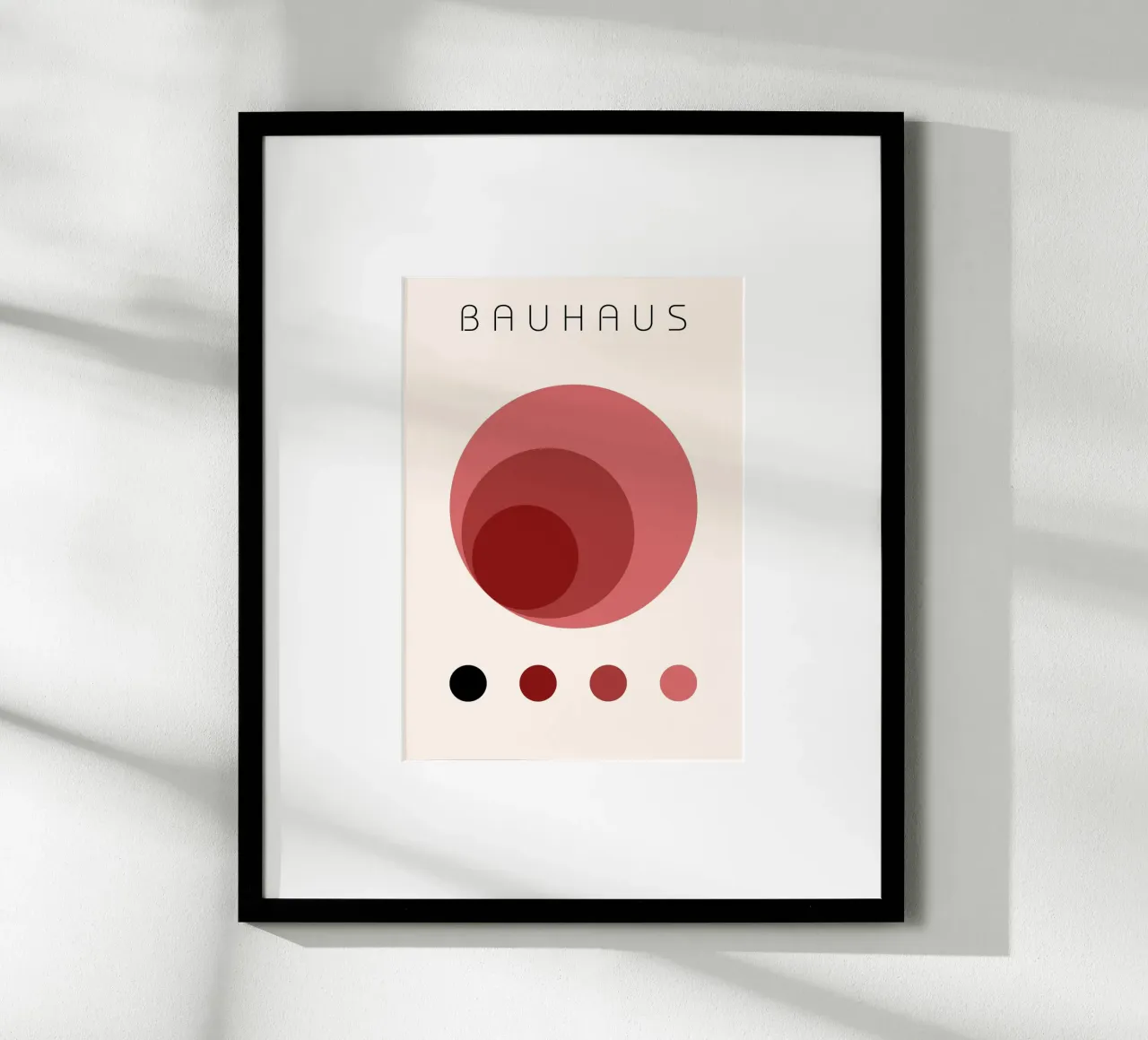 Bauhaus Geometric Abstract - Minimalist Red & Pink Circle Ar poster with wooden frame by NorwesClub