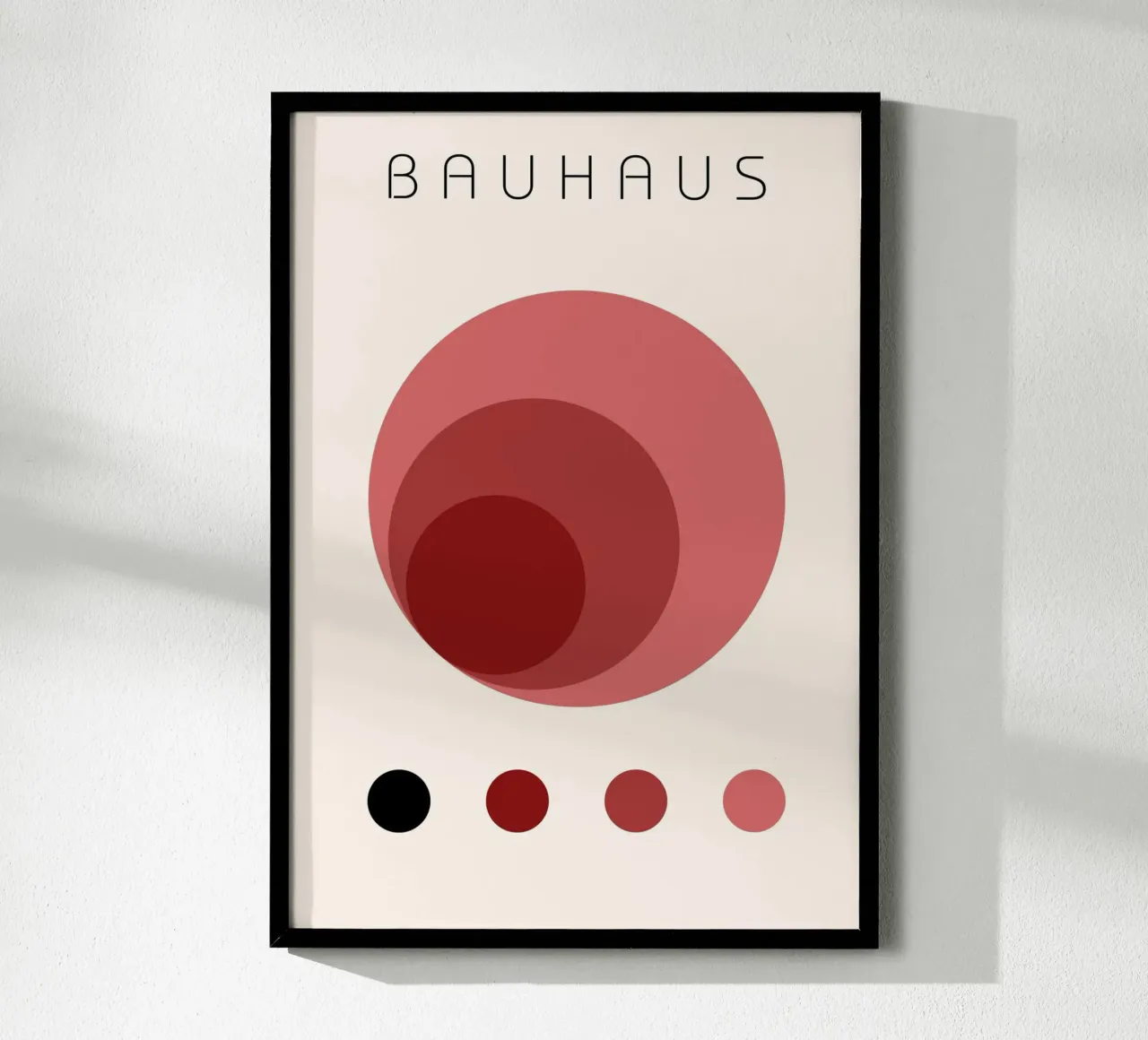 Bauhaus Geometric Abstract - Minimalist Red & Pink Circle Ar poster with wooden frame by NorwesClub