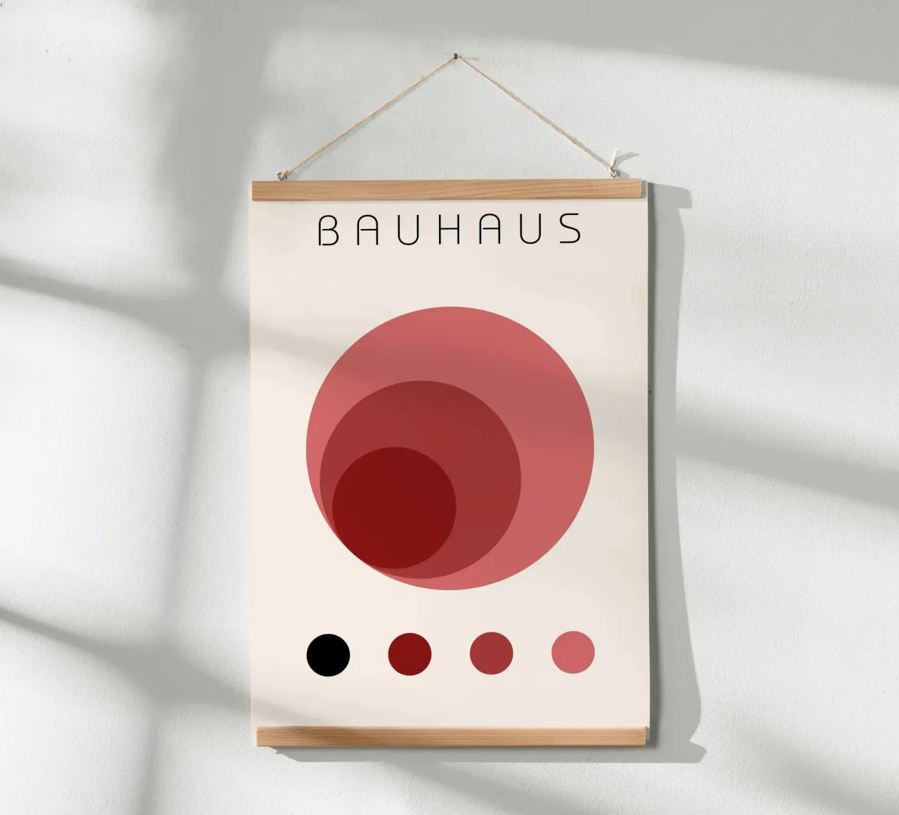 Bauhaus Geometric Abstract - Minimalist Red & Pink Circle Ar poster with wooden frame by NorwesClub