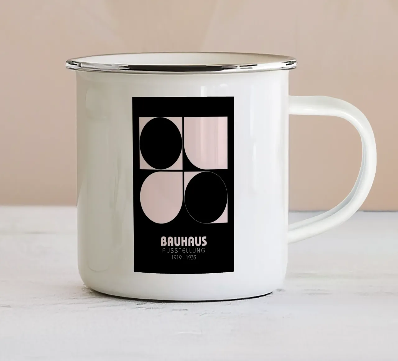 Poster per la mostra Bauhaus - Astratto geometrico nero e rosa tazza in smalto da NorwesClub