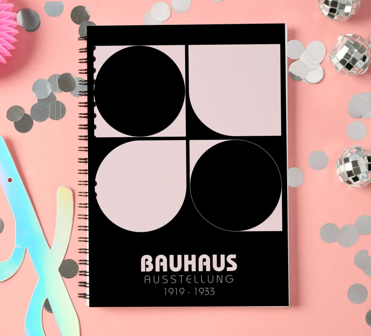 Bauhaus Exhibition Poster - Black & Pink Geometric Abstract spiral notebook by NorwesClub