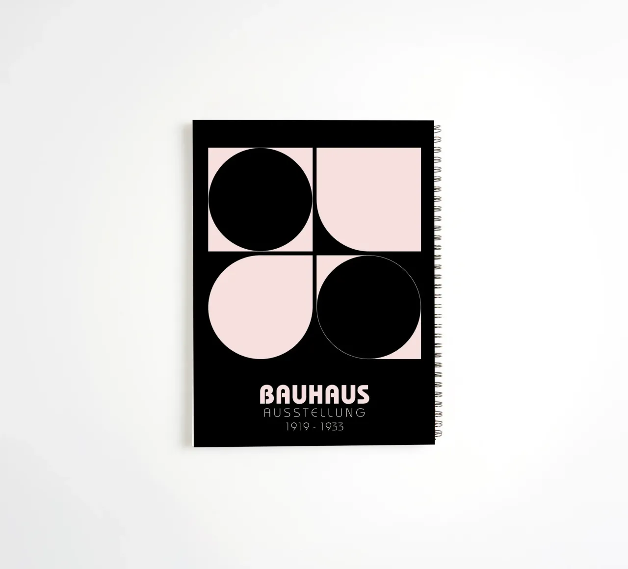 Bauhaus Exhibition Poster - Black & Pink Geometric Abstract spiral notebook by NorwesClub