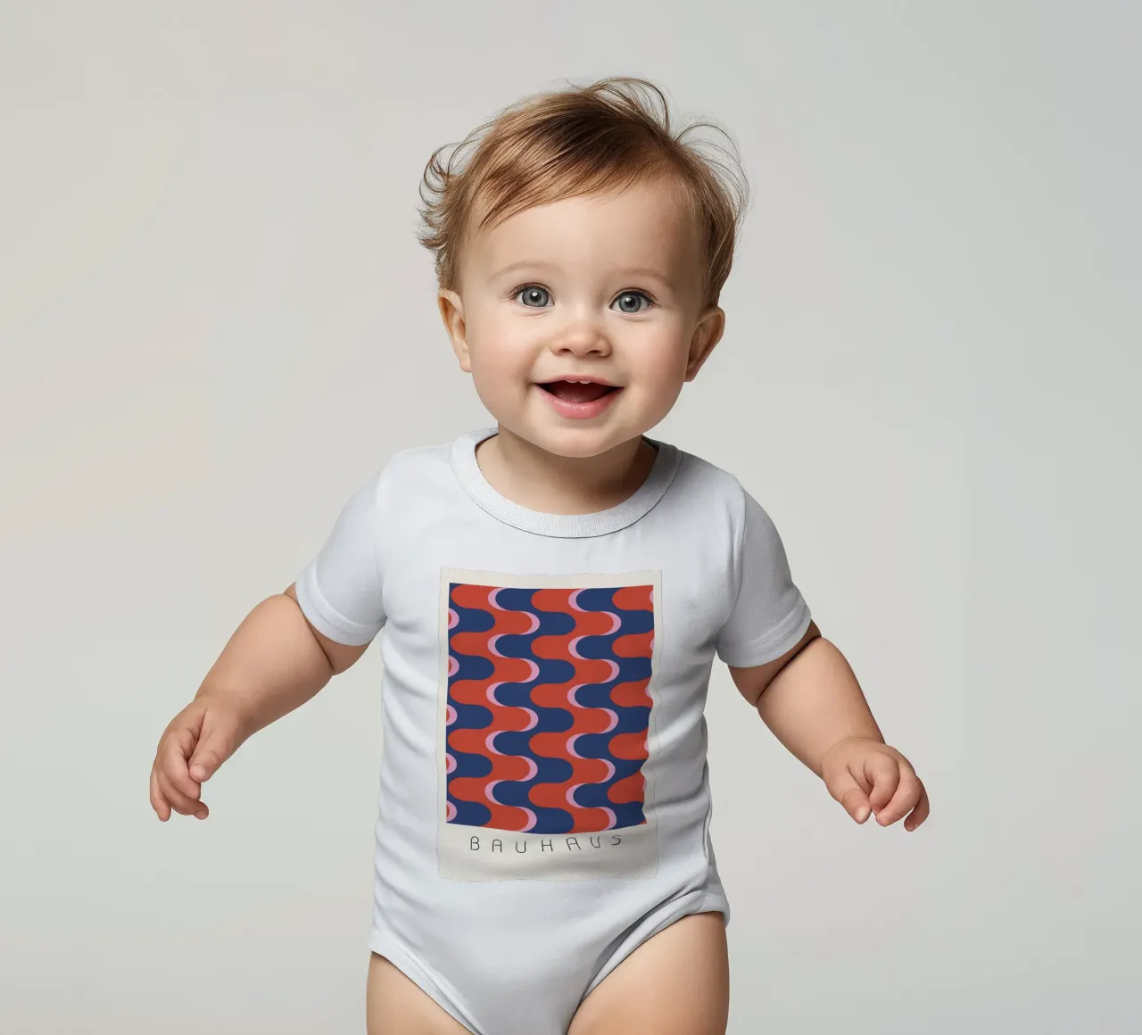 Bauhaus Groovy Waves: Retro Geometric Abstract Art Print body de bebé de NorwesClub