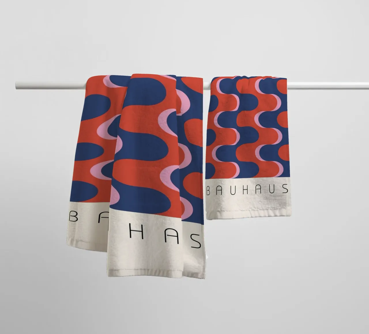 Bauhaus Groovy Waves: Retro Geometric Abstract Art Print towel by NorwesClub