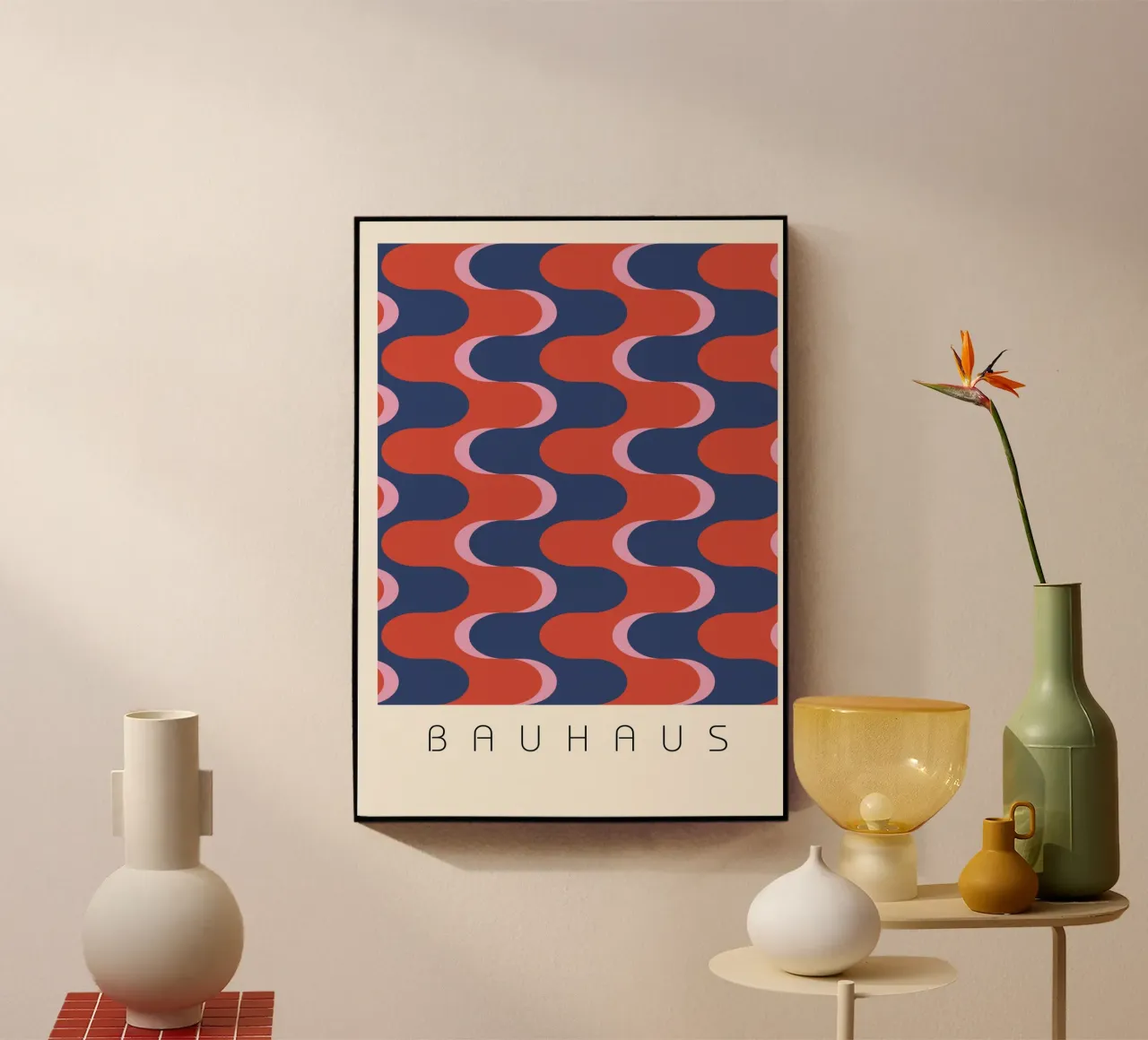 Bauhaus Groovy Waves: Retro Geometric Abstract Art Print metacrilato de NorwesClub