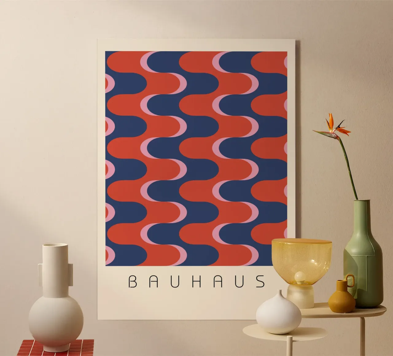 Bauhaus Groovy Waves: Retro Geometric Abstract Art Print metacrilato de NorwesClub