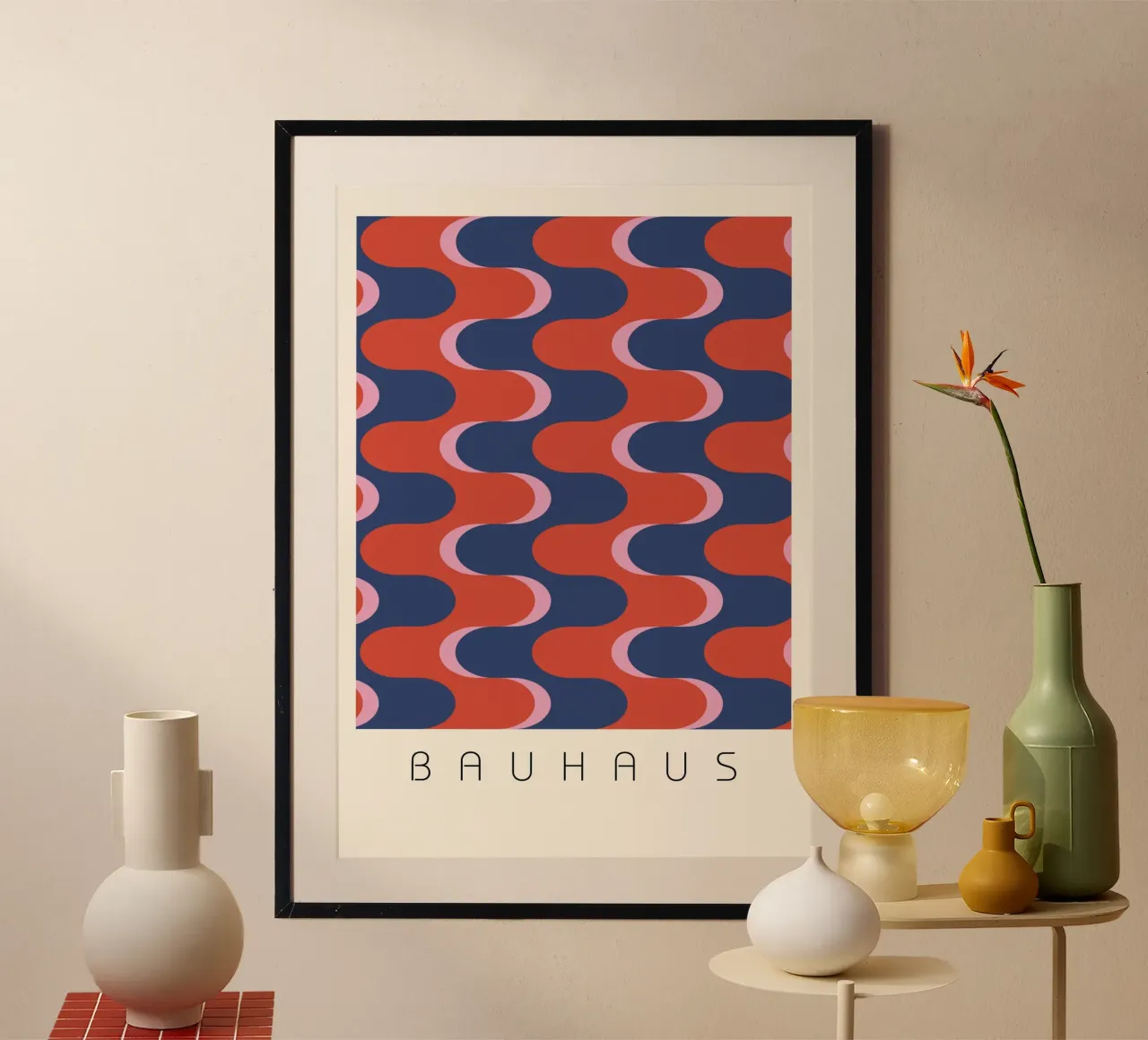 Bauhaus Groovy Waves: Retro Geometric Abstract Art Print poster de NorwesClub