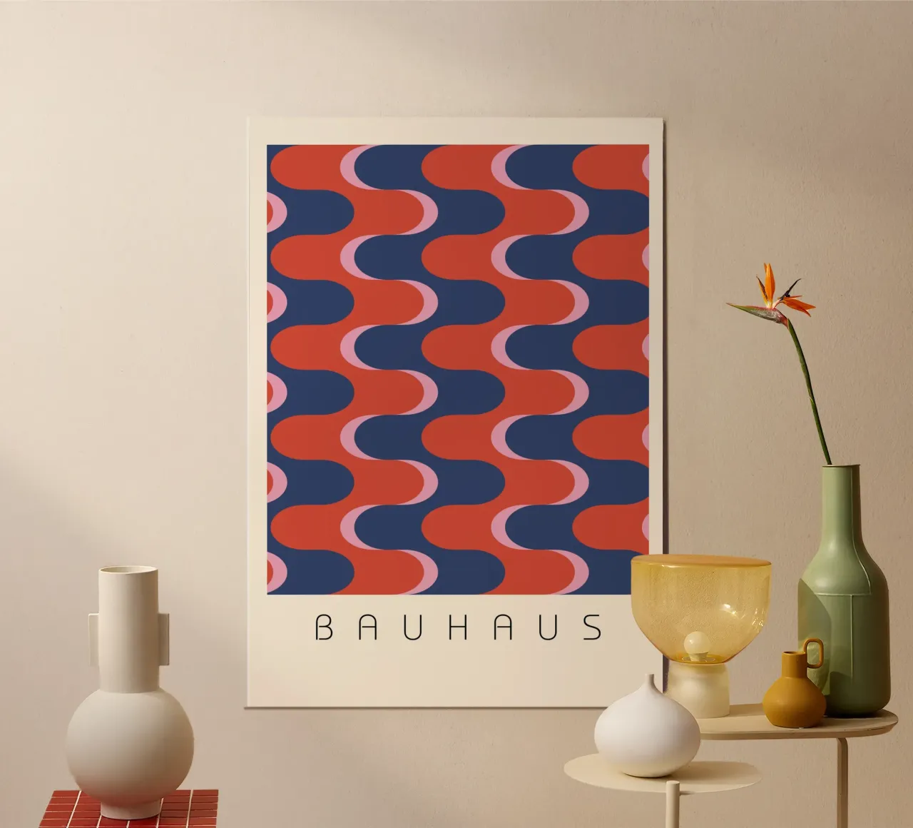 Bauhaus Groovy Waves: Retro Geometric Abstract Art Print poster de NorwesClub