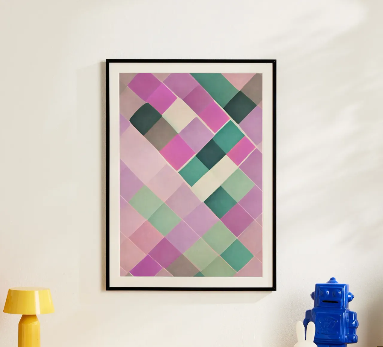 Illusione Op Art: Stampa geometrica astratta ispirata a Vasarely poster con telaio in alluminio da NorwesClub