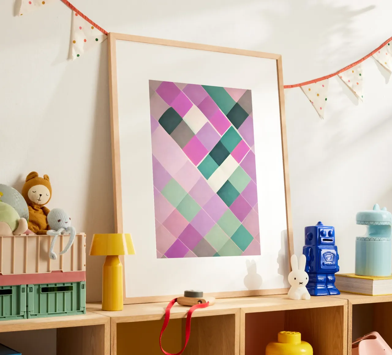 Illusione Op Art: Stampa geometrica astratta ispirata a Vasarely poster con telaio in alluminio da NorwesClub