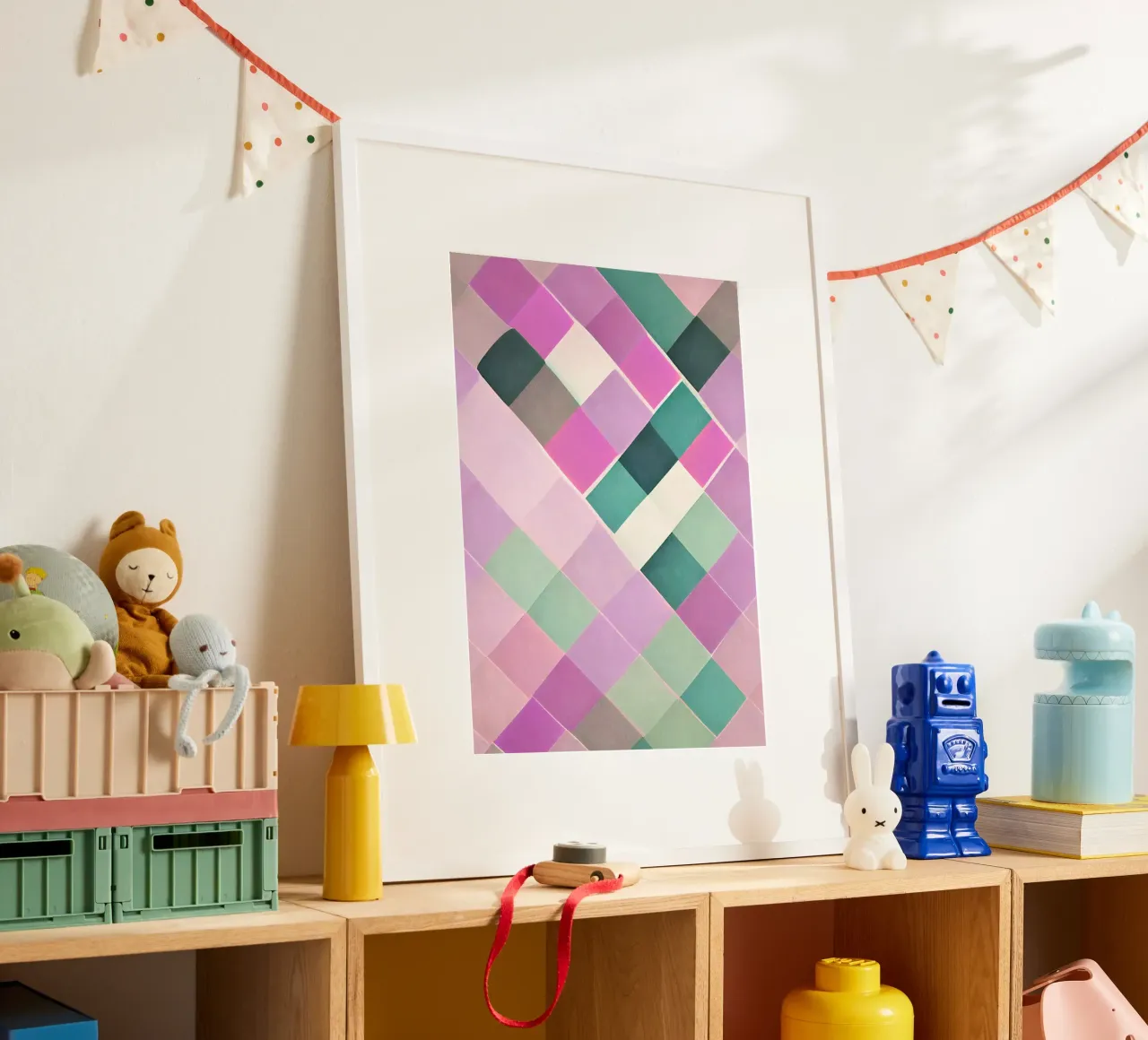 Illusione Op Art: Stampa geometrica astratta ispirata a Vasarely poster con telaio in alluminio da NorwesClub