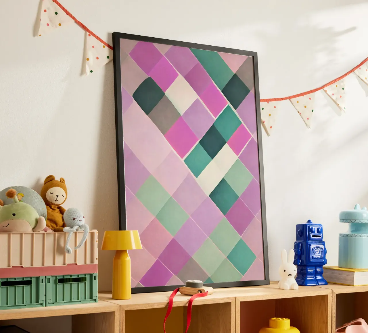 Illusione Op Art: Stampa geometrica astratta ispirata a Vasarely poster con telaio in alluminio da NorwesClub