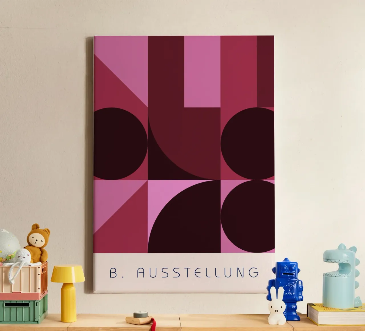 B. Tentoonstelling: Zwitsers ontwerp Geometrisch Abstract Roze canvas van NorwesClub