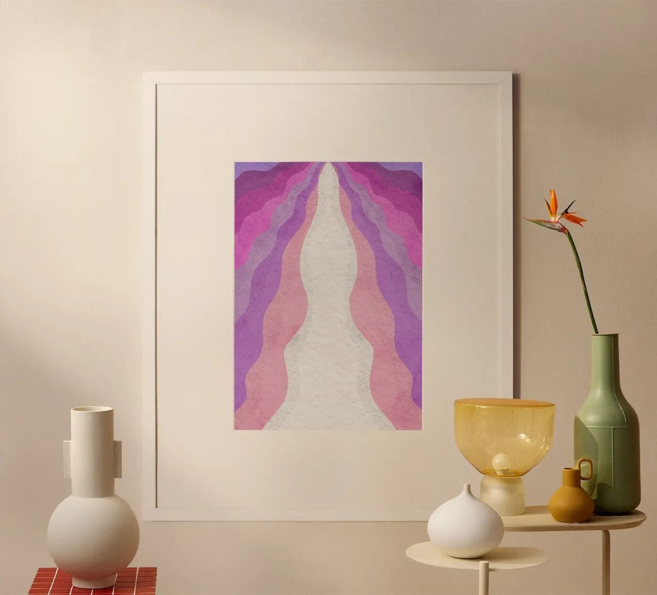 Aura astratta ondulata: stampa d'arte moderna a gradiente rosa-viola poster con telaio in alluminio da NorwesClub