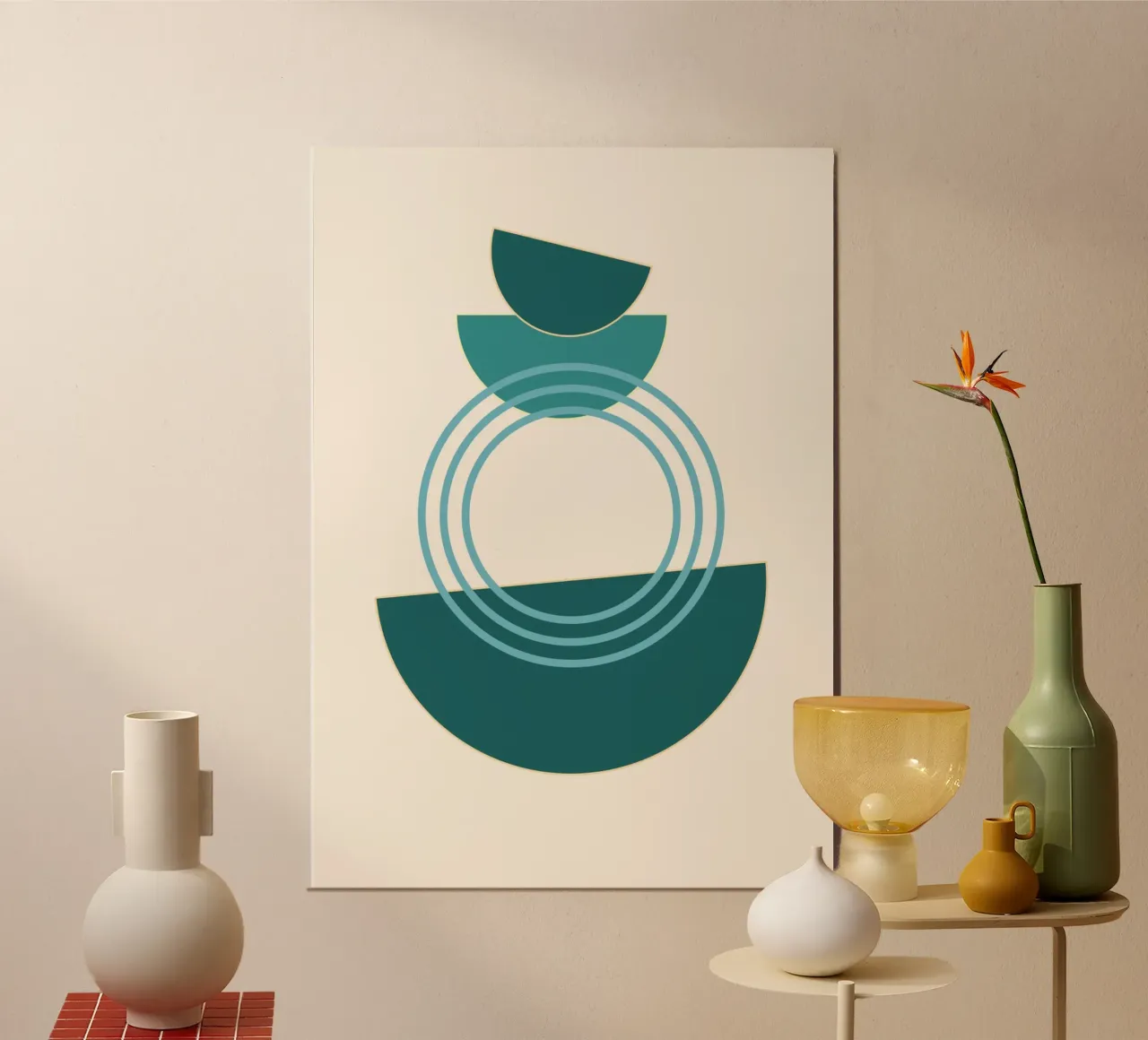 Armonia astratta: Stampa di forme geometriche della modernità di metà secolo poster con telaio in alluminio da NorwesClub