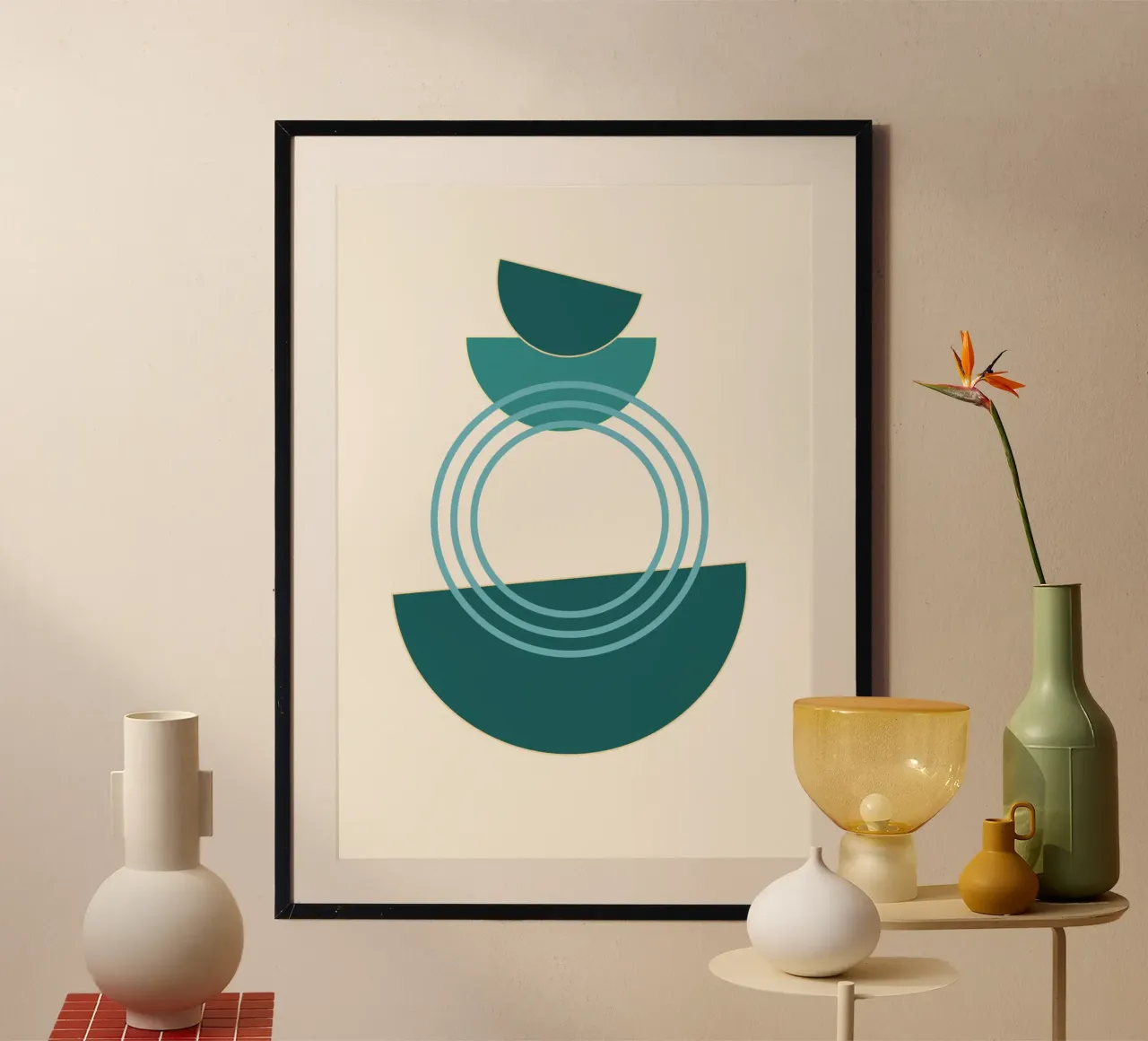 Armonia astratta: Stampa di forme geometriche della modernità di metà secolo poster con telaio in alluminio da NorwesClub