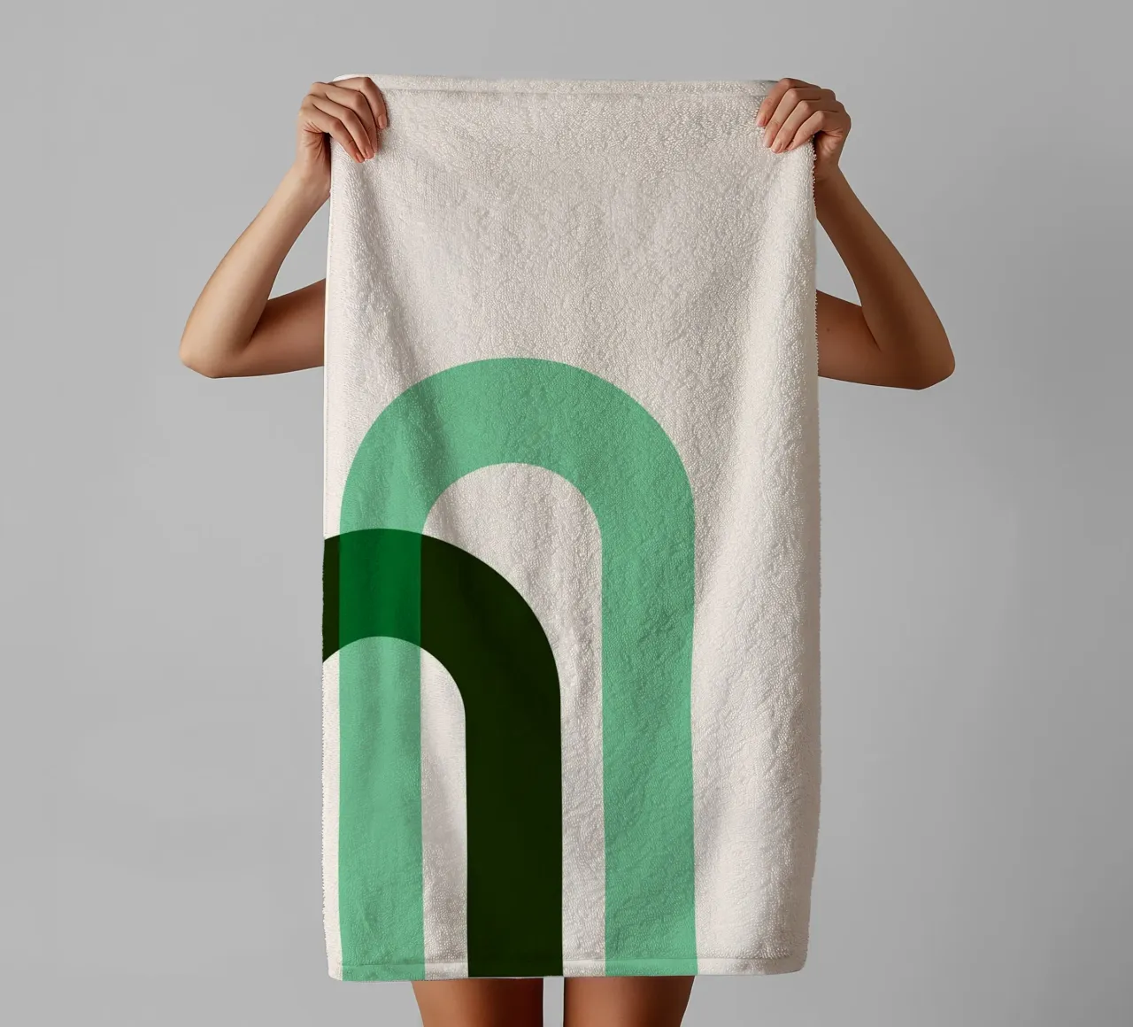 Abstract Arches: Minimalist Green Bauhaus Inspired Print towel by NorwesClub