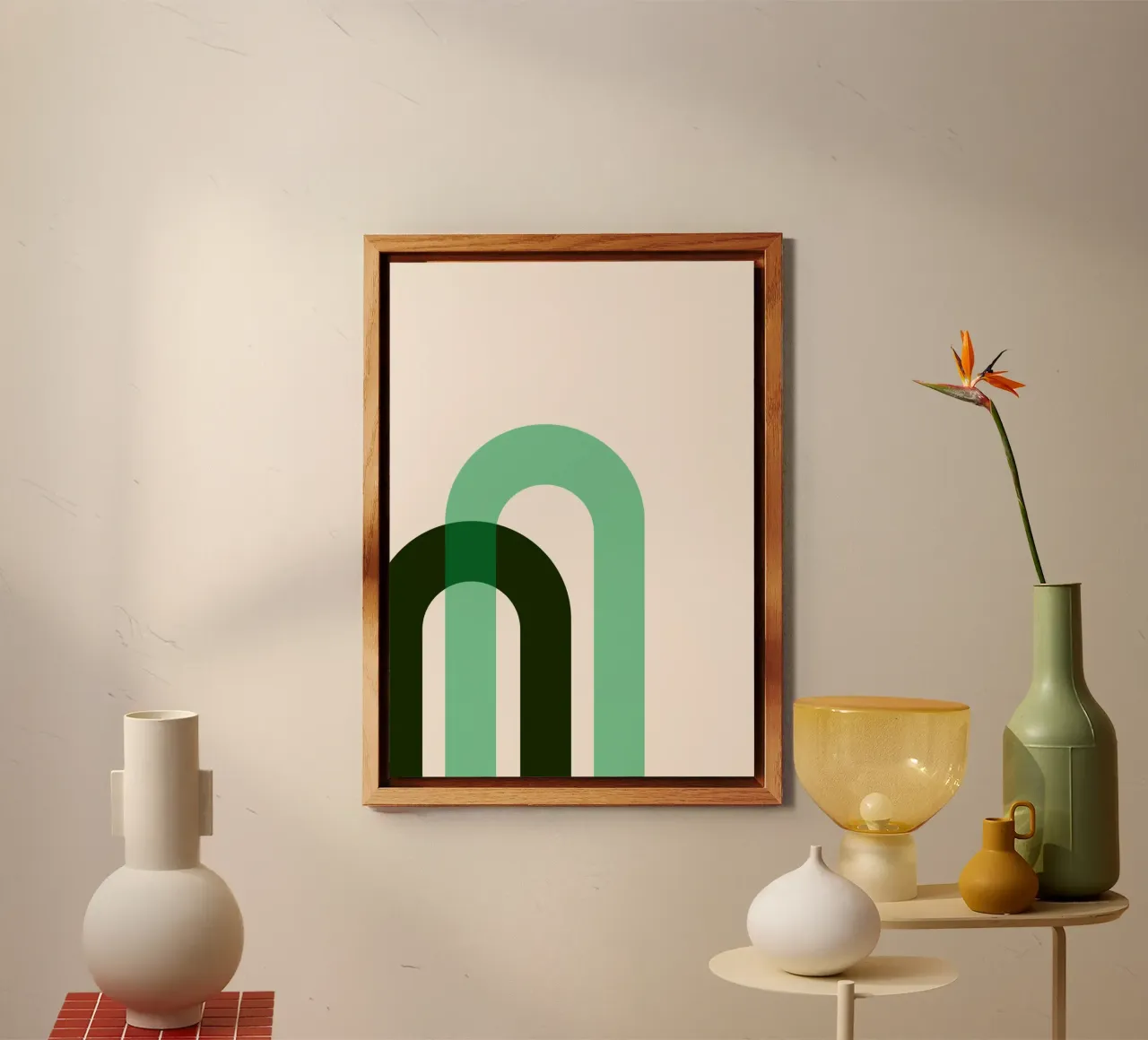 Abstract Arches: Minimalist Green Bauhaus Inspired Print alu-dibond by NorwesClub