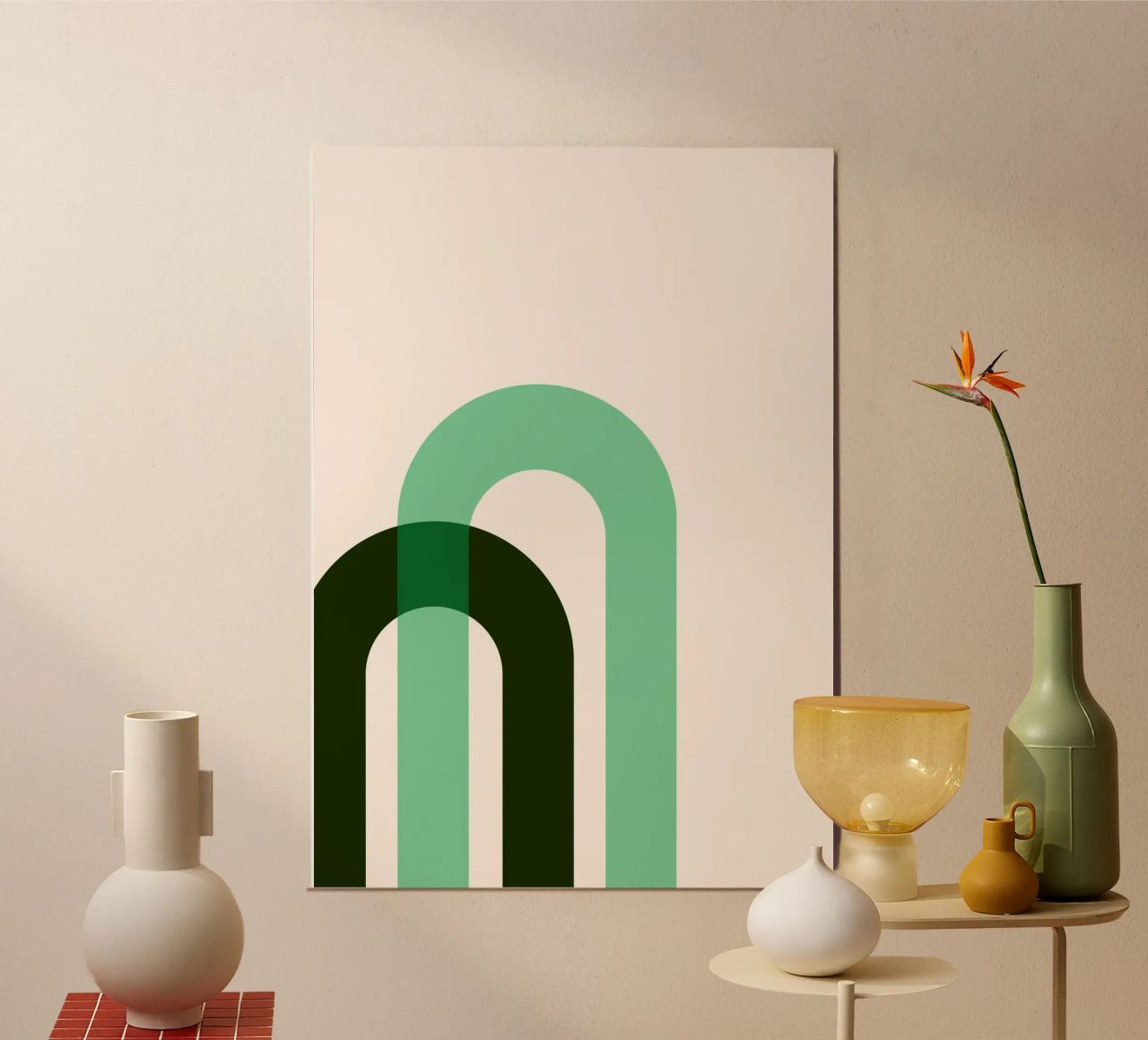Abstrakte Bögen: Minimalistischer grüner Bauhaus inspirierter Druck Poster von NorwesClub