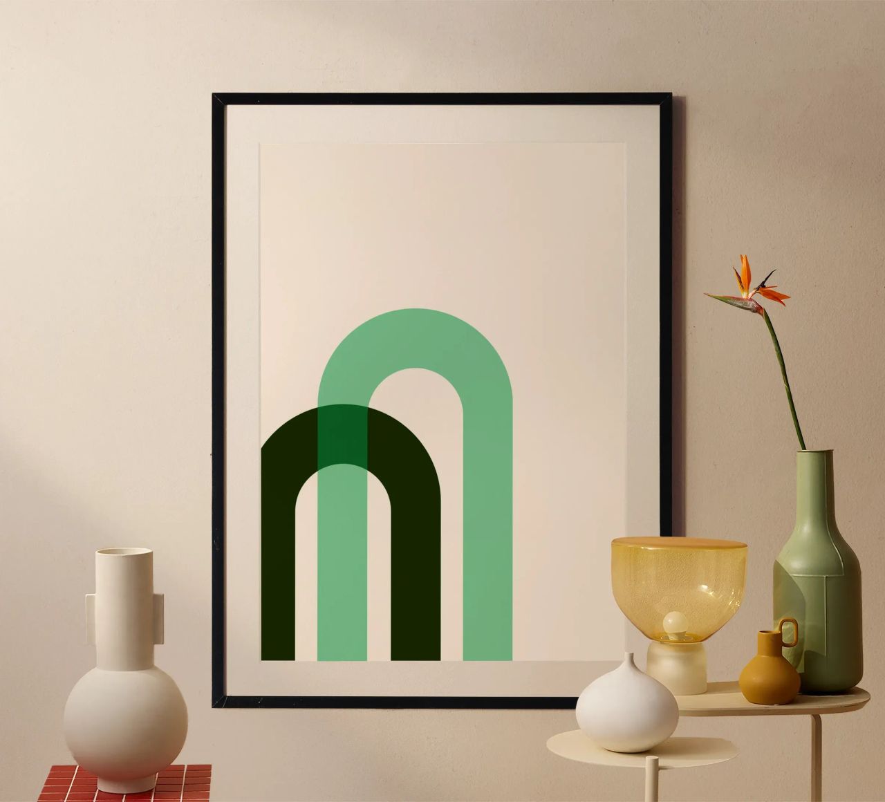 Abstrakte Bögen: Minimalistischer grüner Bauhaus inspirierter Druck Poster von NorwesClub