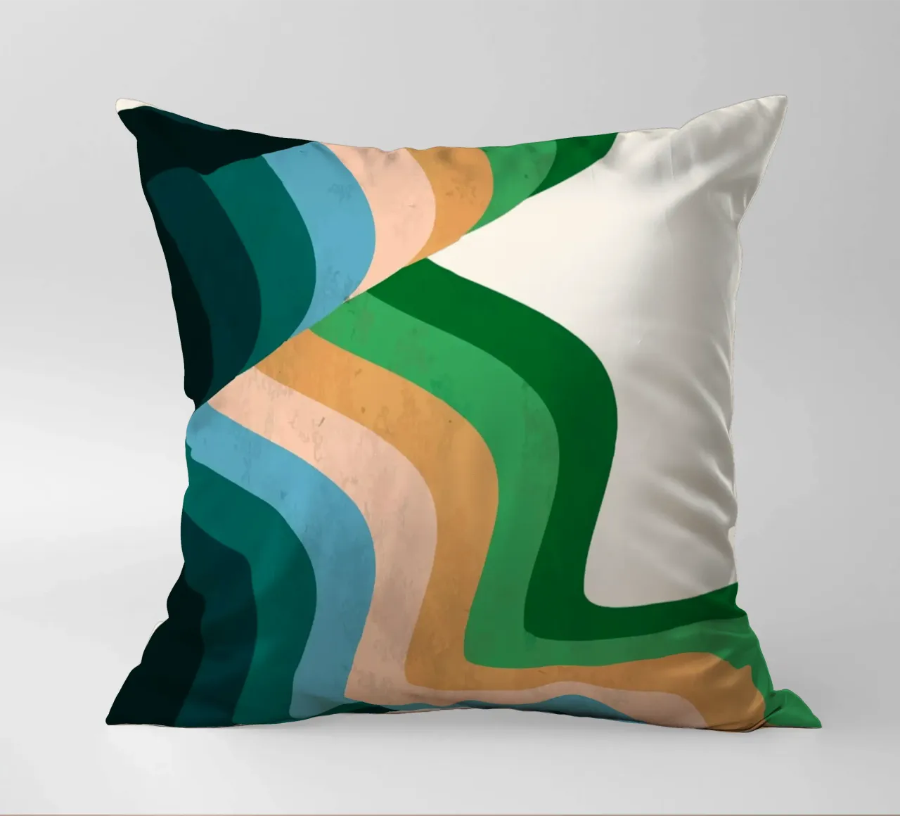 Retro Wavy Abstraction: 70s Inspired Groovy Landscape Print decorative cushion by NorwesClub