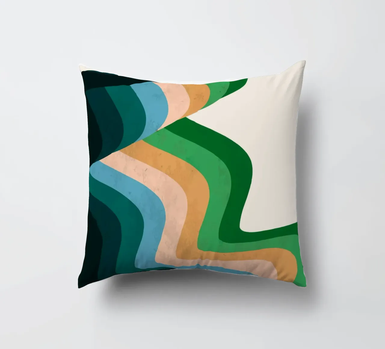 Retro Wavy Abstraction: 70s Inspired Groovy Landscape Print decorative cushion by NorwesClub