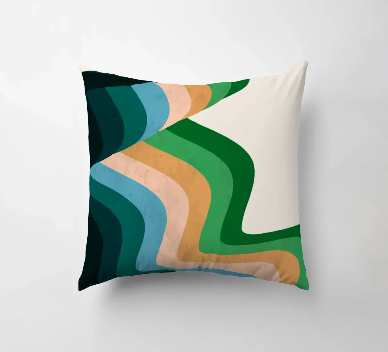 Retro Wavy Abstraction: 70s Inspired Groovy Landscape Print decorative cushion by NorwesClub